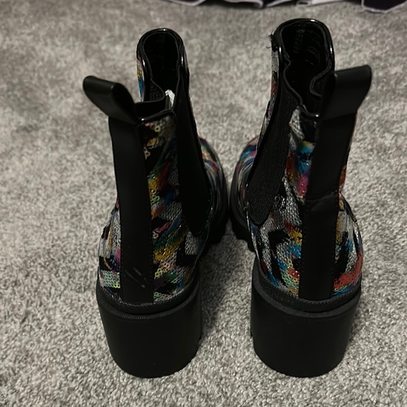 Betsey Johnson Black Sequin Combat Boots with Chunky Sole - Picture 4 of 4